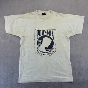VTG POW MIA Shirt Mens Lg. White Single Stitch BEST Fruit of the Loom Hang Tag